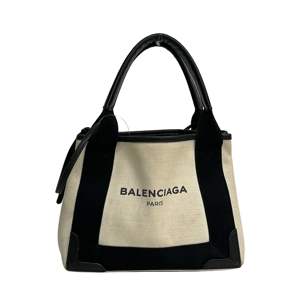 Balenciaga Navy Cabas XS Tote Bag 390346 Leather Canvas